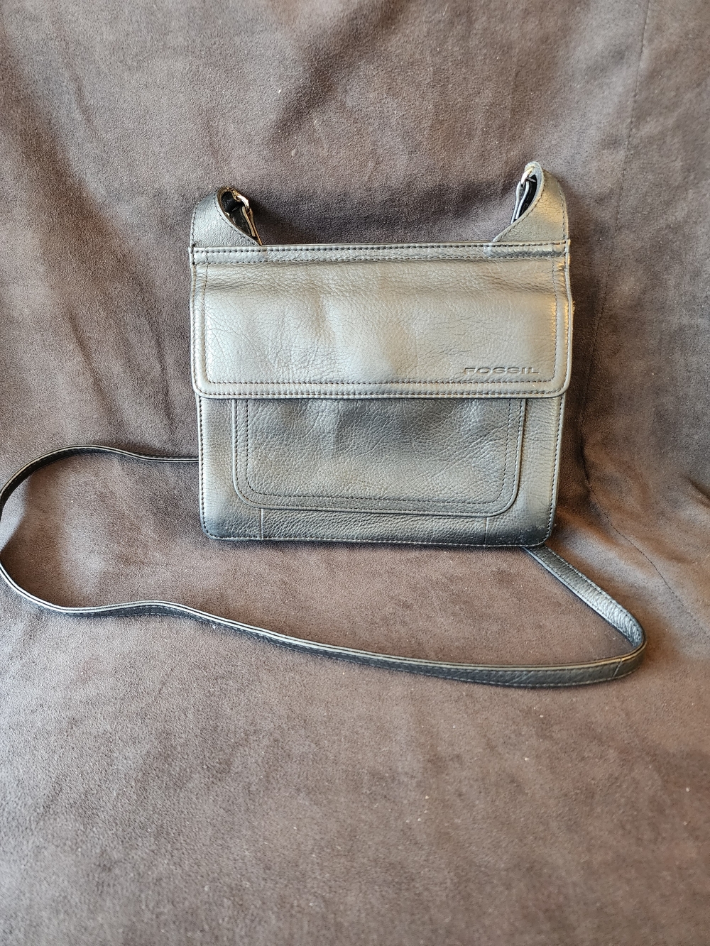 Vintage Fossil Y2K Black Leather Double-Sided Flap Organizer Crossbody Bag Purse